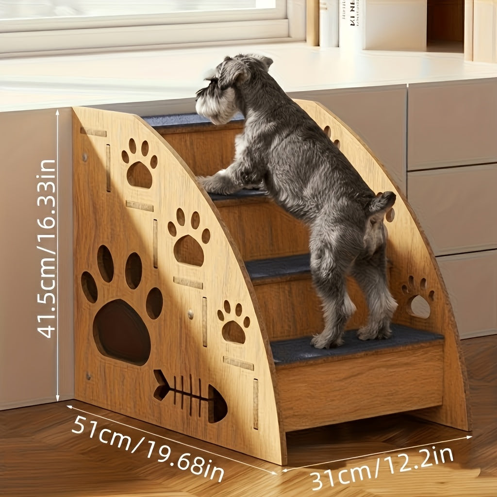 Pet Stairs for Bed and Couch, 15-Inch Three-Tier Dog and Cat Steps with Non-Slip Surface, Side Railings and Compact Ramp-Style Design