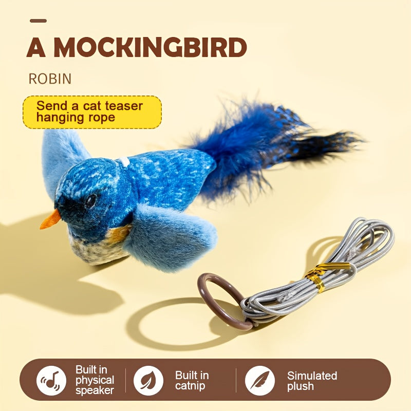 Bird Cat Toys with Touch-Activated Chirping, 2-Pack Plush Feather Birds with Built-In Catnip for Supervised Indoor Hunting Play, Random Colors