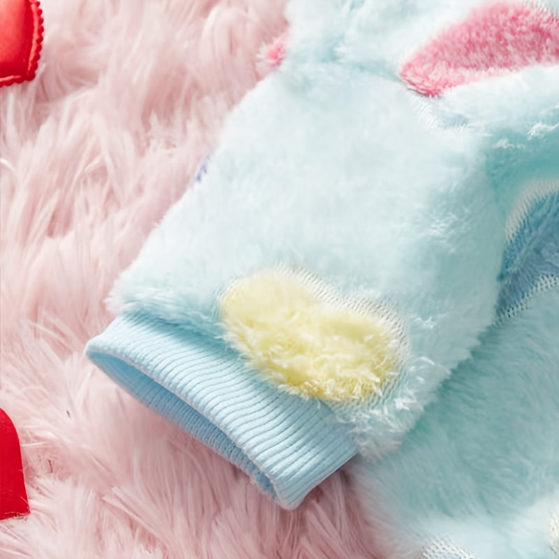 Dog Sweatshirt for Small Medium Dogs, Pink Heart Fleece Puppy Sweater Without Hood, Warm Soft Pet Clothes for Autumn Winter Cold Weather, Cute Valentine's Day Outfit for Chihuahua Poodle and Cats