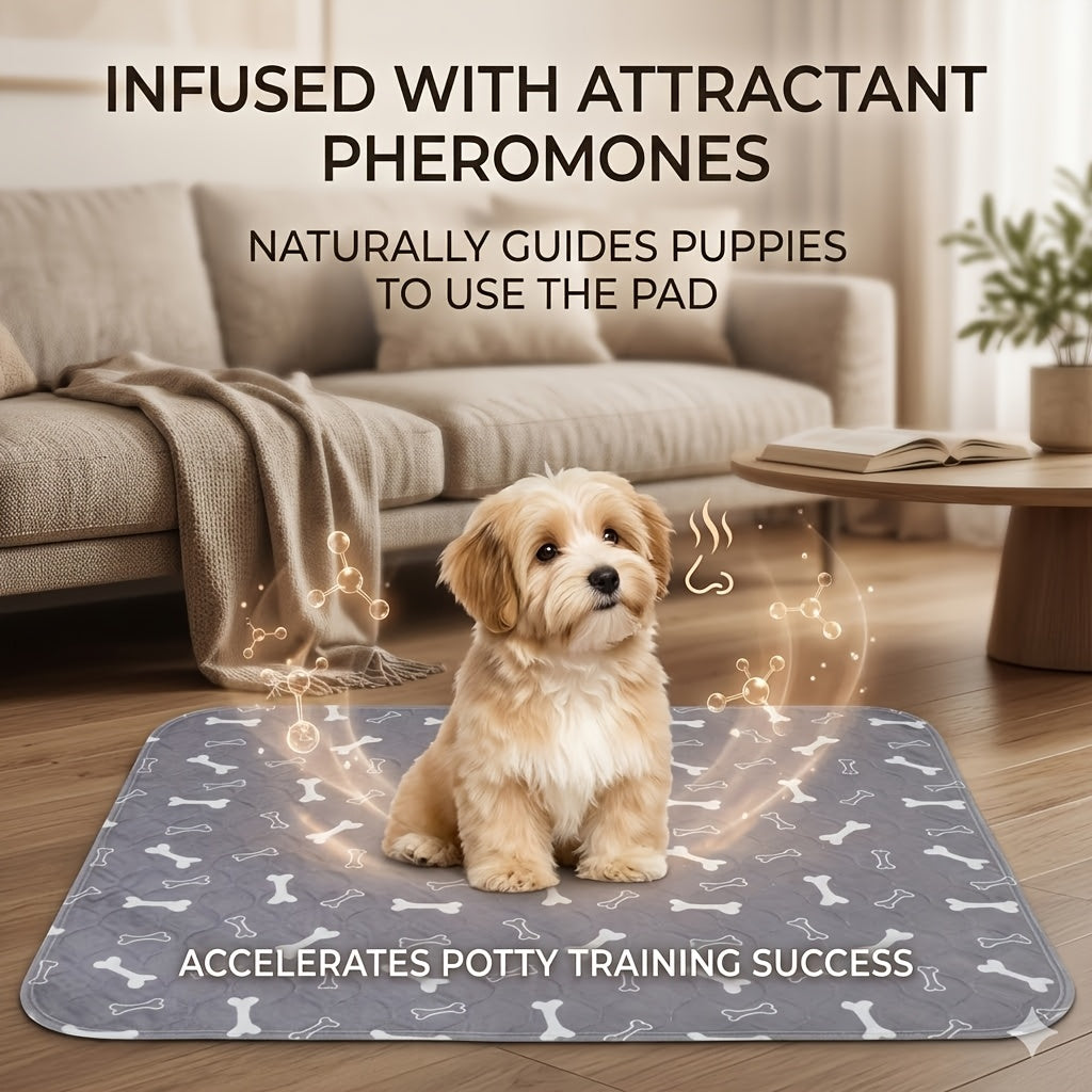 Washable Dog Pee Pads with Bone Print, 4-Layer Reusable Puppy Training Mats with Non-Slip Base for Floors, Crates and Travel, S M L