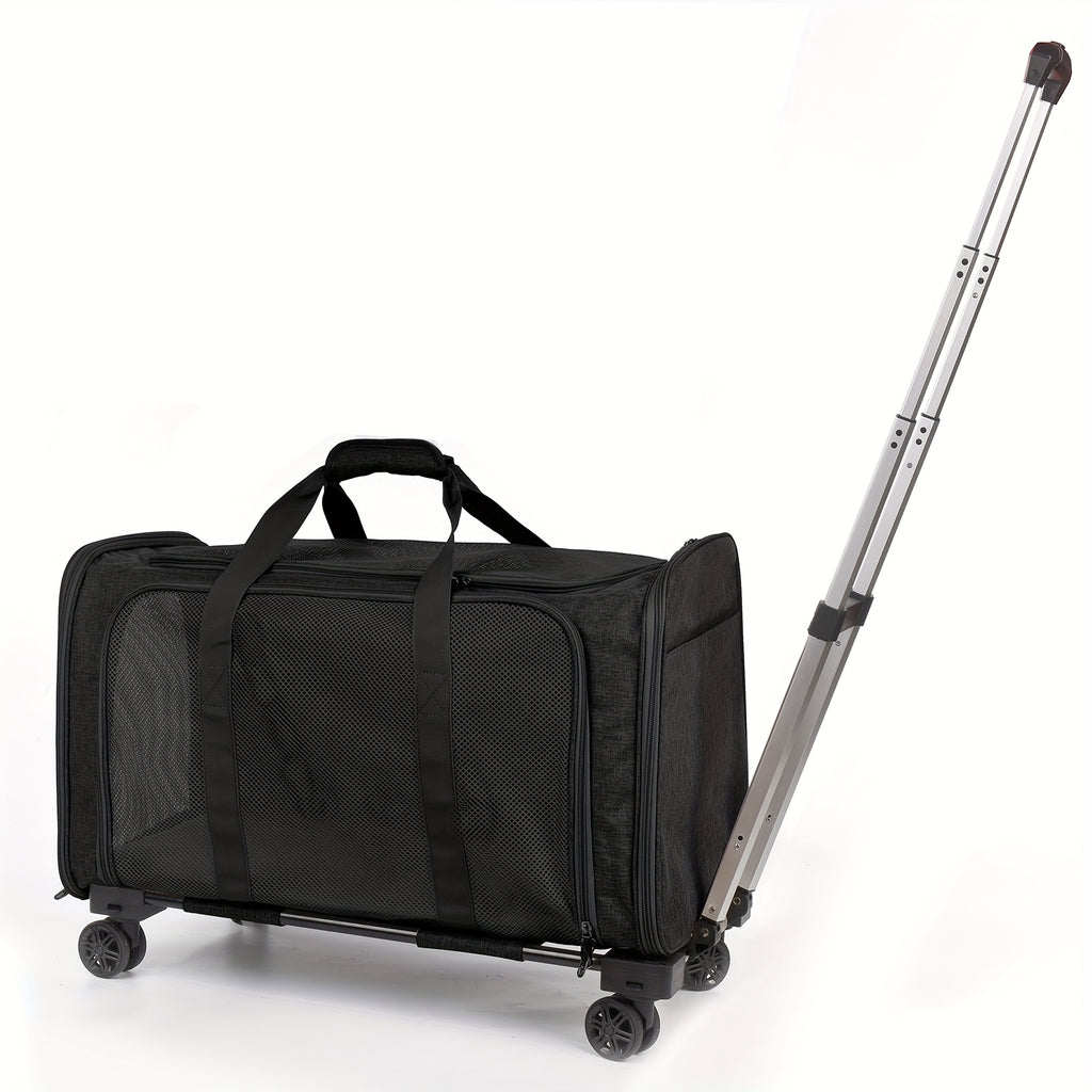 Pet Travel Carrier with Detachable Wheels, Retractable Pull Handle and Breathable Mesh, Soft-Sided Cat and Dog Bag for Vet Visits and Trips