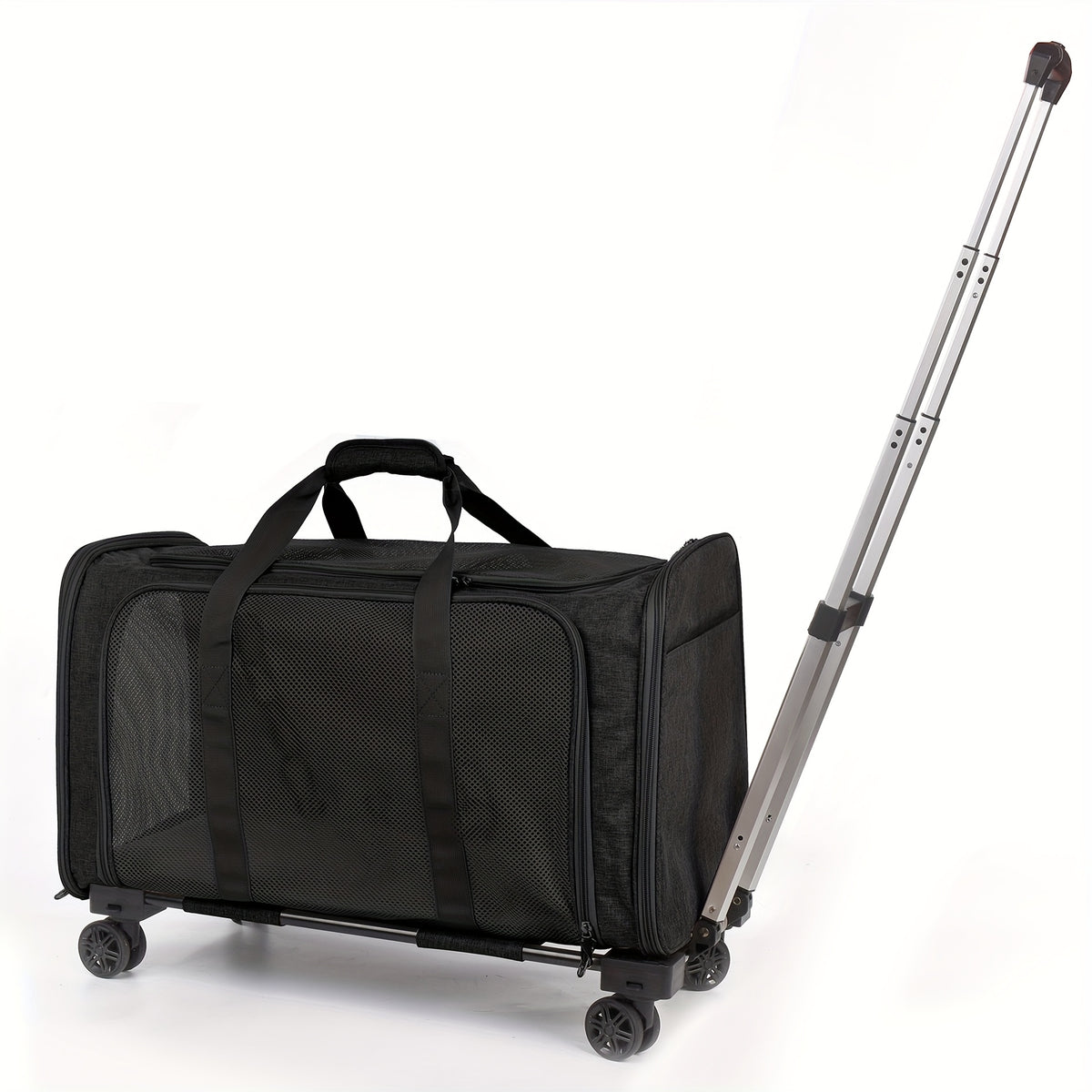Pet Travel Carrier with Detachable Wheels, Retractable Pull Handle and Breathable Mesh, Soft-Sided Cat and Dog Bag for Vet Visits and Trips
