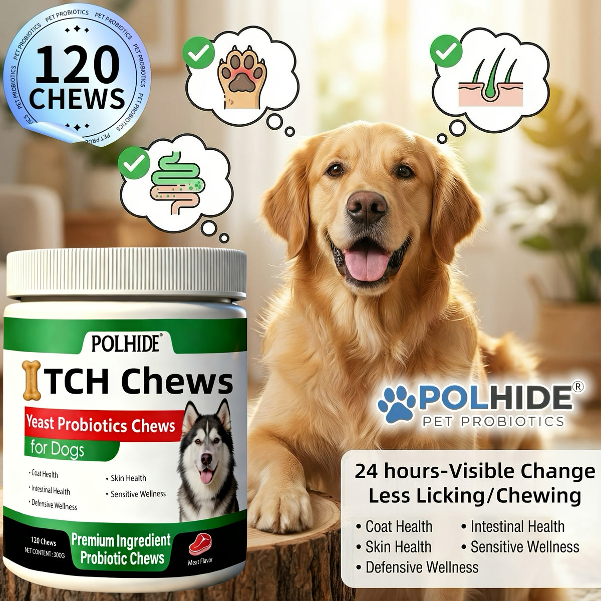 Heart-Shaped Dog Probiotic Chews, 120 Count Meat Flavor Yeast Soft Chews for Everyday Canine Nutritional Supplement and Wellness Routines