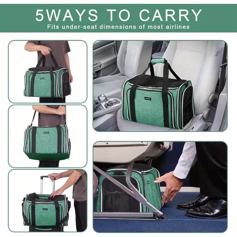 Expandable Cat Carrier Backpack with 3-Sided Expansion and 5-Sided Ventilation, Soft-Sided Foldable Pet Travel Bag with Plush Fleece Pad