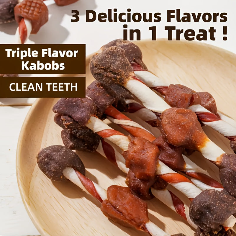 Dog Treat Kabobs with Chicken, Beef and Chicken Liver, 3-in-1 Meat Chew Snacks or Beef Sausage Sample Pack for Supervised Rewards and Treat Time