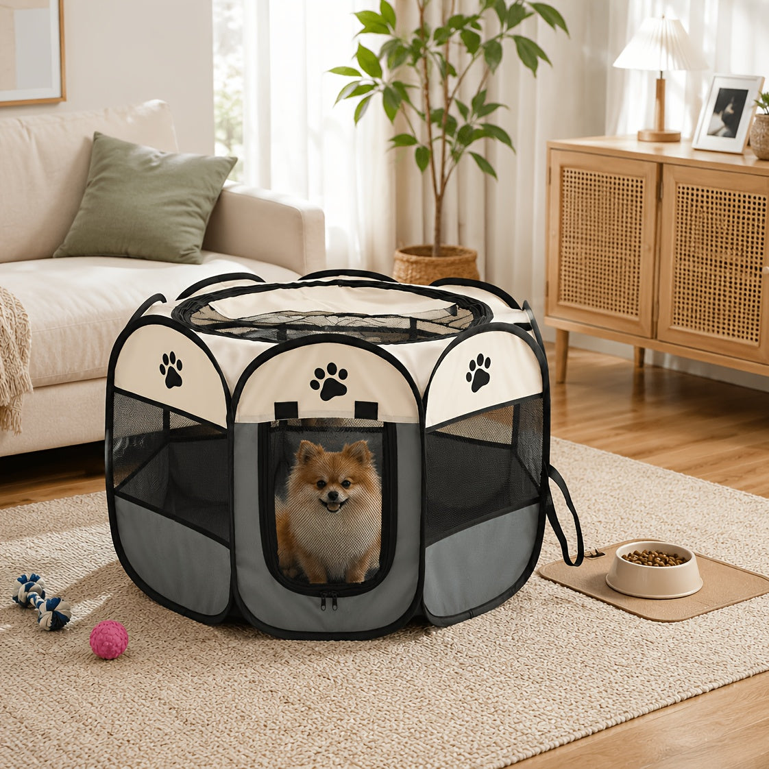 Oxford Cloth Pet Playpen for Dogs and Cats, Foldable Octagonal Travel Enclosure for Supervised Indoor Outdoor Use, Coffee or Grey in S M L