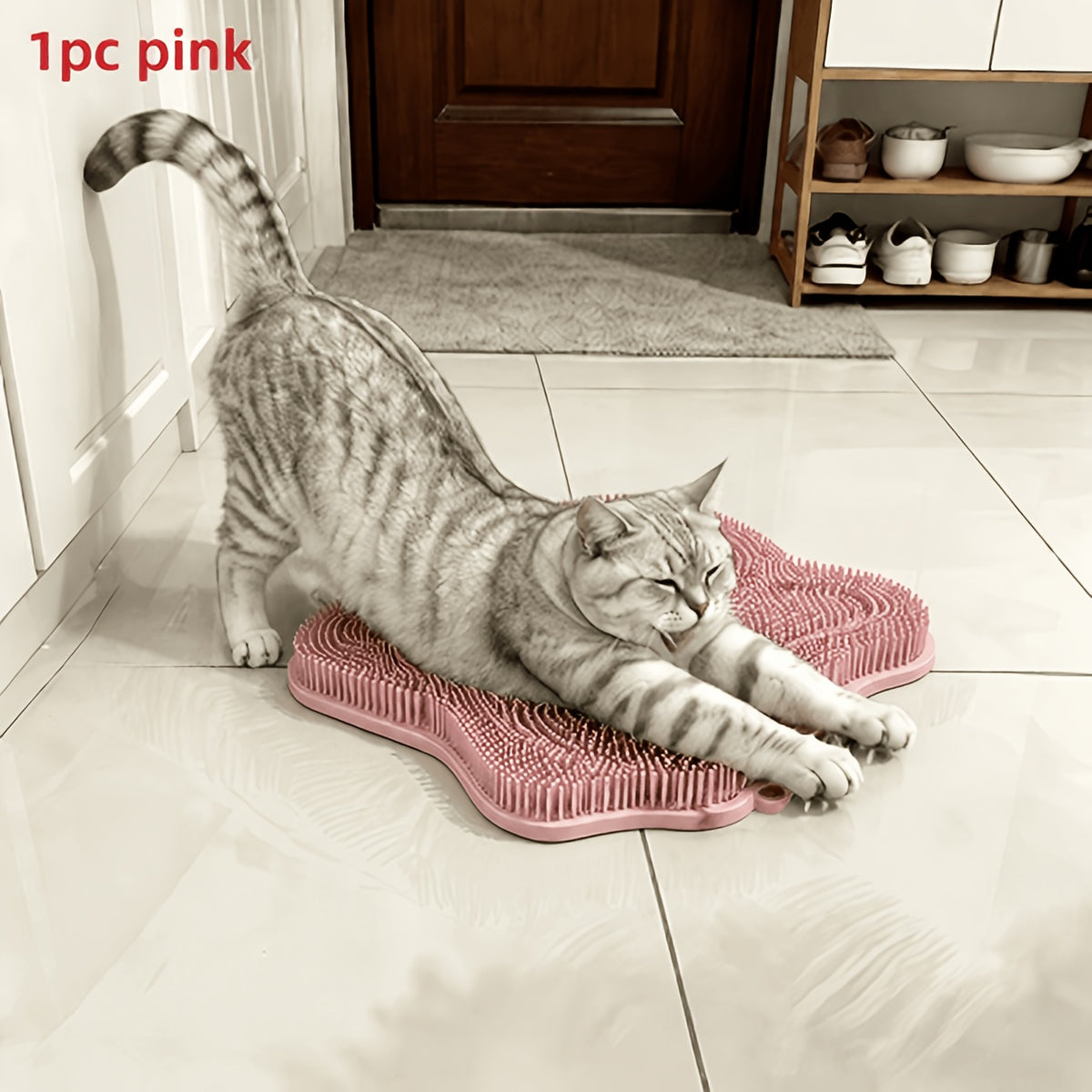 Cat Massage Brush Mat for Self Grooming, 11.02 x 11.81 Inch Wall-Mounted Scratcher Pad for Indoor Cats, Loose Fur Care in Blue, Pink or Gray