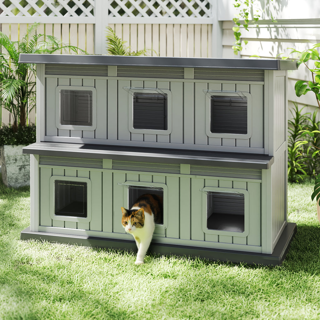 Feral Cat Shelter with Double-Layer Design, Black Indoor Outdoor Cat House for Stray Cats and Multi-Pet Resting Spaces, Sturdy Construction