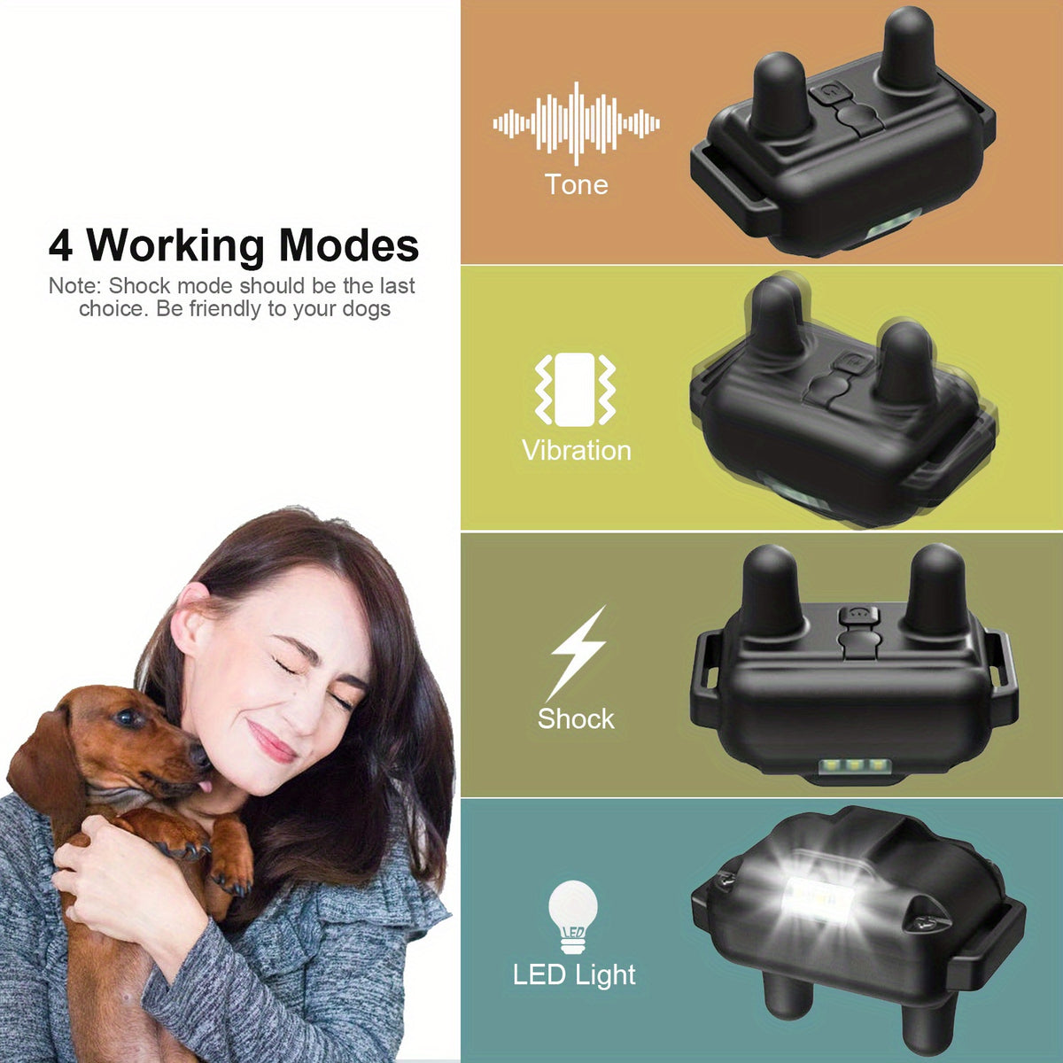 Dog Training Collar with LED Function, Beep, Vibration and Static Stimulation Modes for Supervised Sessions, Available in 1, 2 or 3 Dog Options