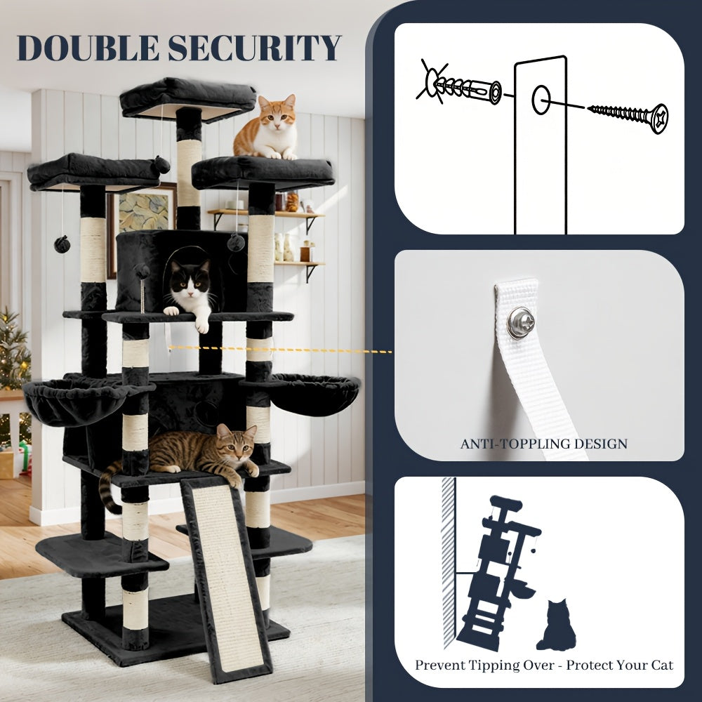 Cat Tree with Condo Retreat and Hammock, Multi-Level Indoor Cat Tower with Sisal Scratching Posts, Climbing Platforms and 44 Inch Model Options