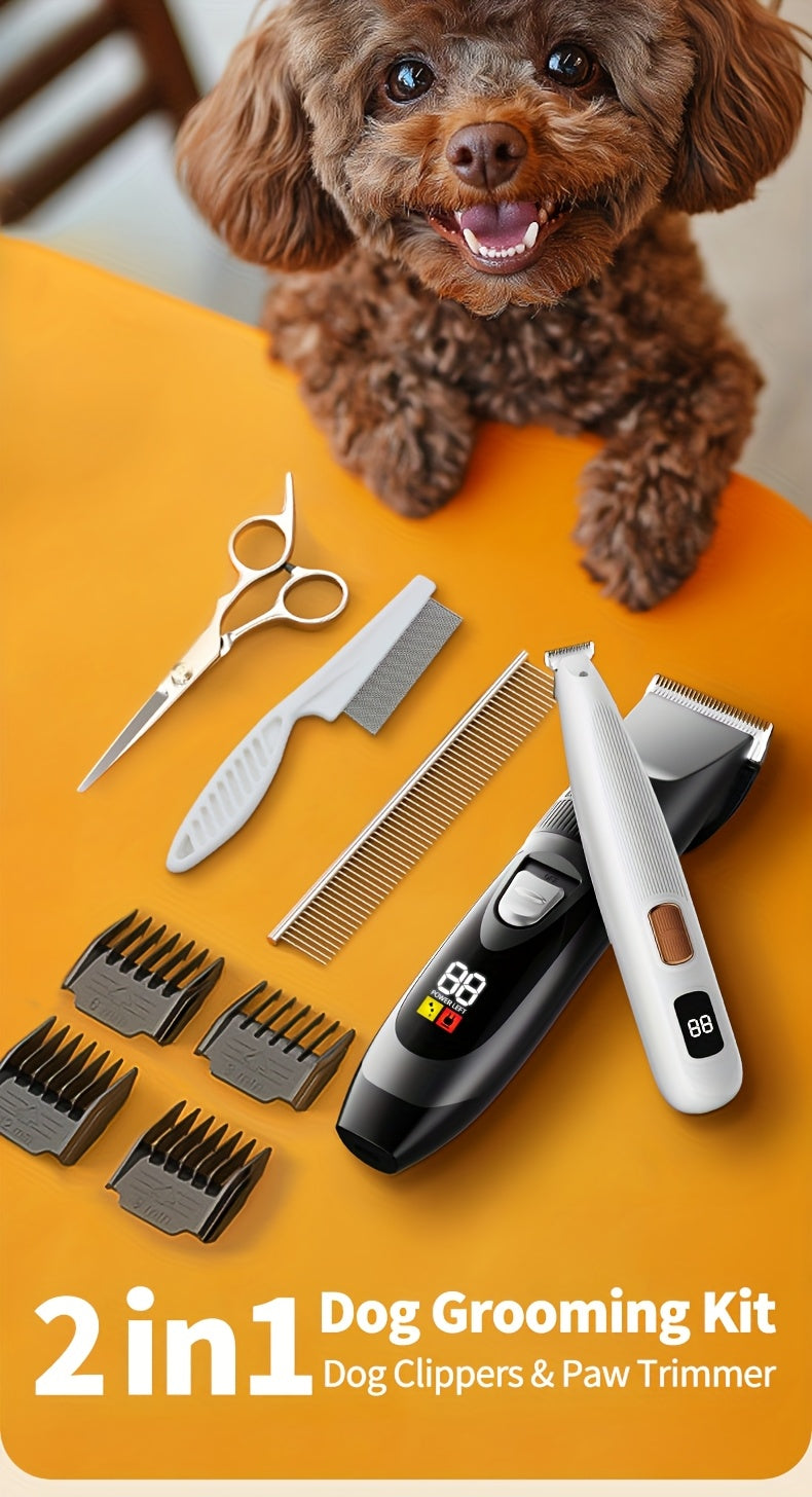 Quiet Dog Grooming Kit with Rechargeable Cordless Clippers, Electric Pet Hair Shaver for Dogs and Cats, Gold, White Kit or Gray Display Options