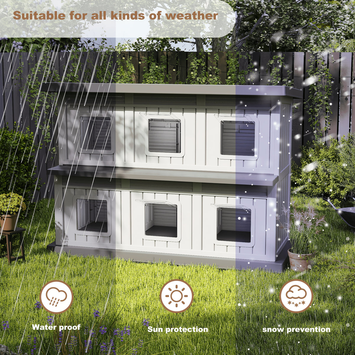 Feral Cat Shelter with Double-Layer Design, Black Indoor Outdoor Cat House for Stray Cats and Multi-Pet Resting Spaces, Sturdy Construction
