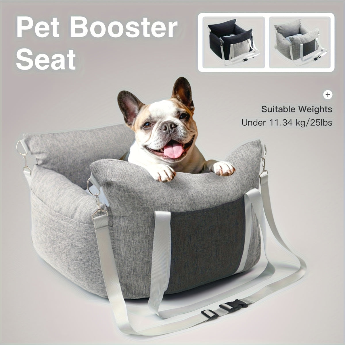 Dog Car Seat Carrier with Handheld and Shoulder Carry Options, Travel Booster Bag for Dogs and Cats with Listed Harness, Seven Color and Style Choices