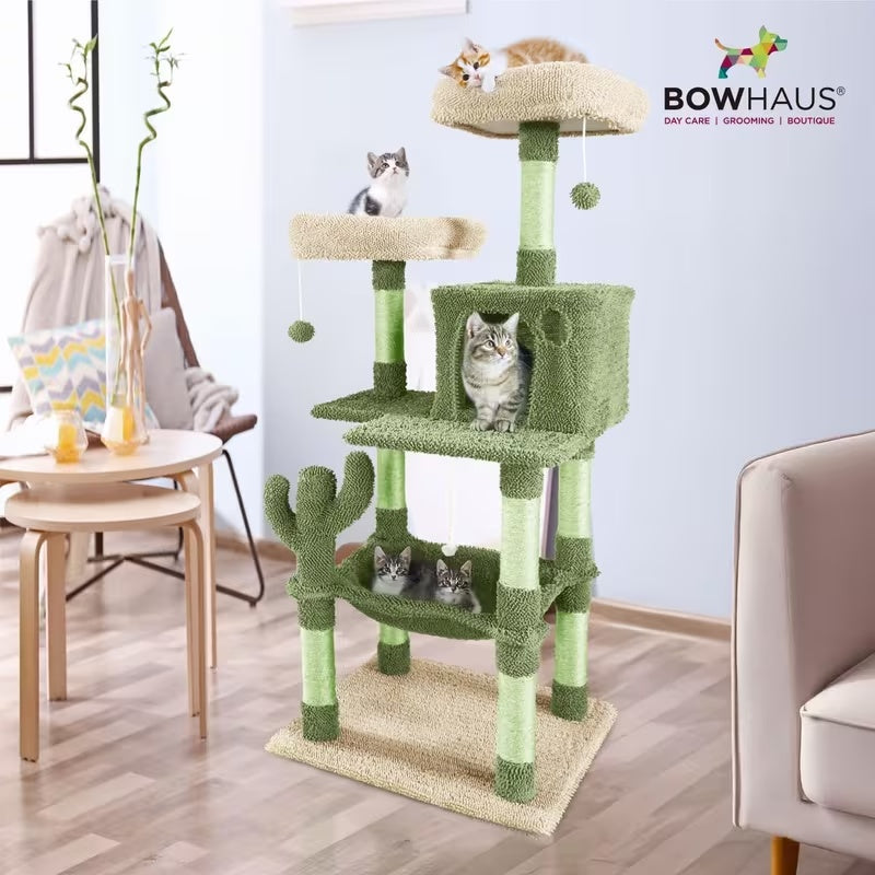 Cactus Cat Tower with Widened Perch and Scratching Posts, Multi-Level Indoor Cat Furniture in 37, 40, 58 or 70 Inch Size Options for Play and Rest