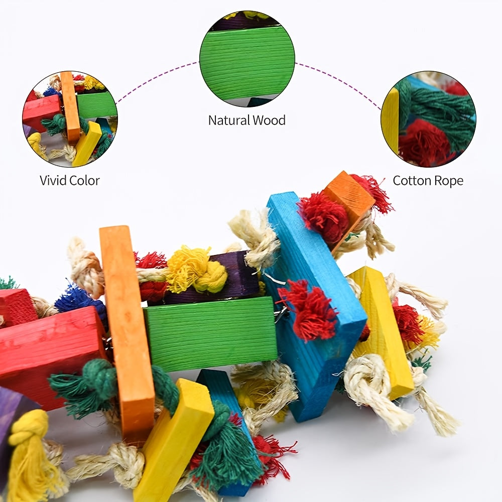 Wooden Bird Chew Toys with Colorful Blocks, Hanging Parrot Cage Enrichment in Six Styles for Supervised Chewing and Everyday Play