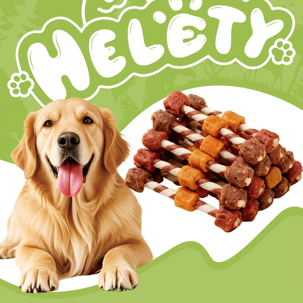 Triple Flavor Dog Chew Skewers with Chicken, Duck and Beef Options, Chicken Bone and Dumbbell Treat Selections for Supervised Snack Time