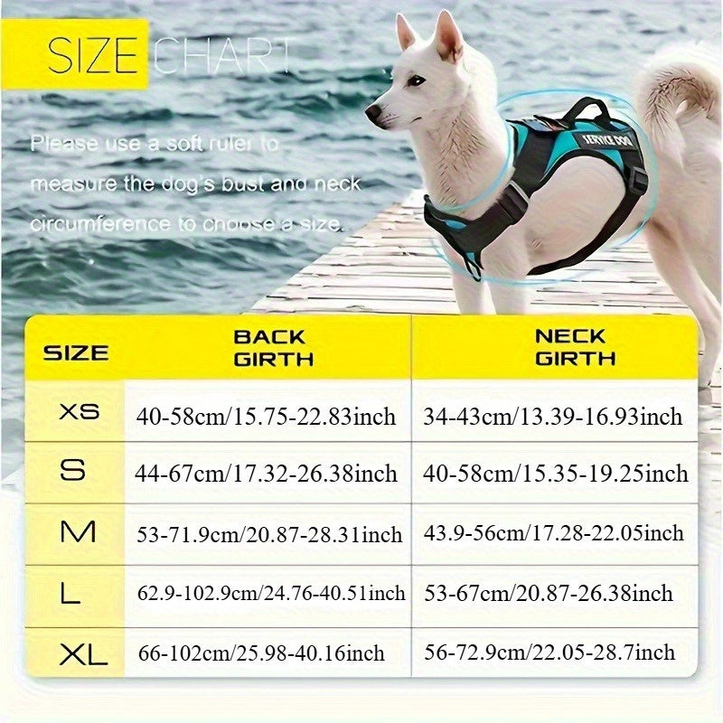 Service Dog Harness with 5 Removable Patches, Reflective Adjustable Soft Oxford Dog Vest with Inner Mesh Layer and ID System for Small Medium Large Dogs, Public Access and Mobility Aid Vest for Walking
