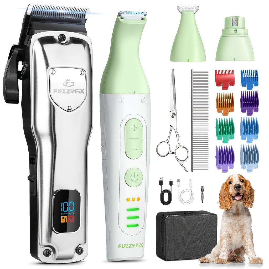 Dog Clippers for Thick Coats with LCD Battery Display, Low-Noise Cordless USB Rechargeable Pet Hair Trimmer for At-Home Dog and Cat Grooming