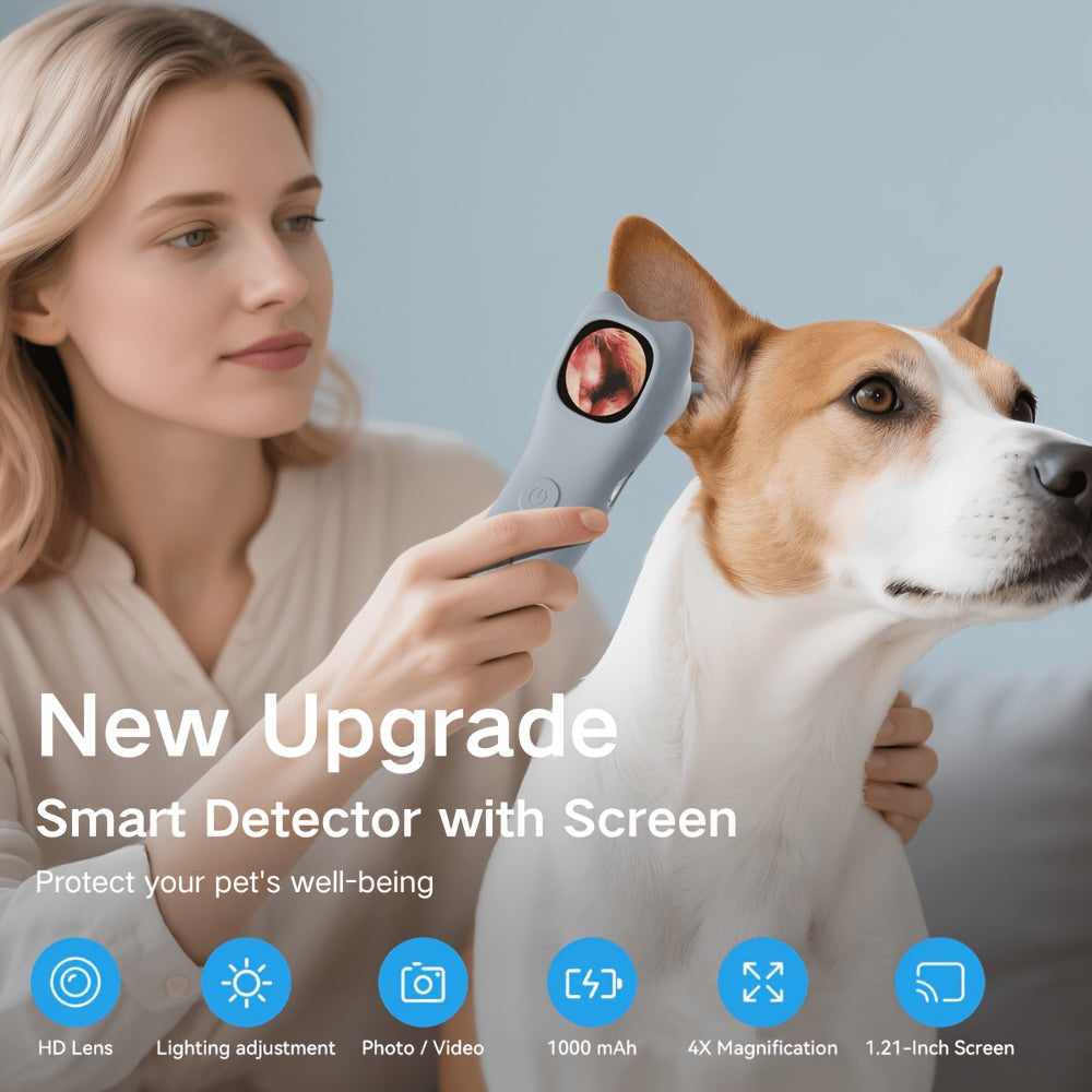 Pet Ear Inspection Camera for Dogs and Cats, 1080P HD with 4X Zoom, USB Rechargeable 4-in-1 Viewer and 12 Extra Inspection Tips for Home Care