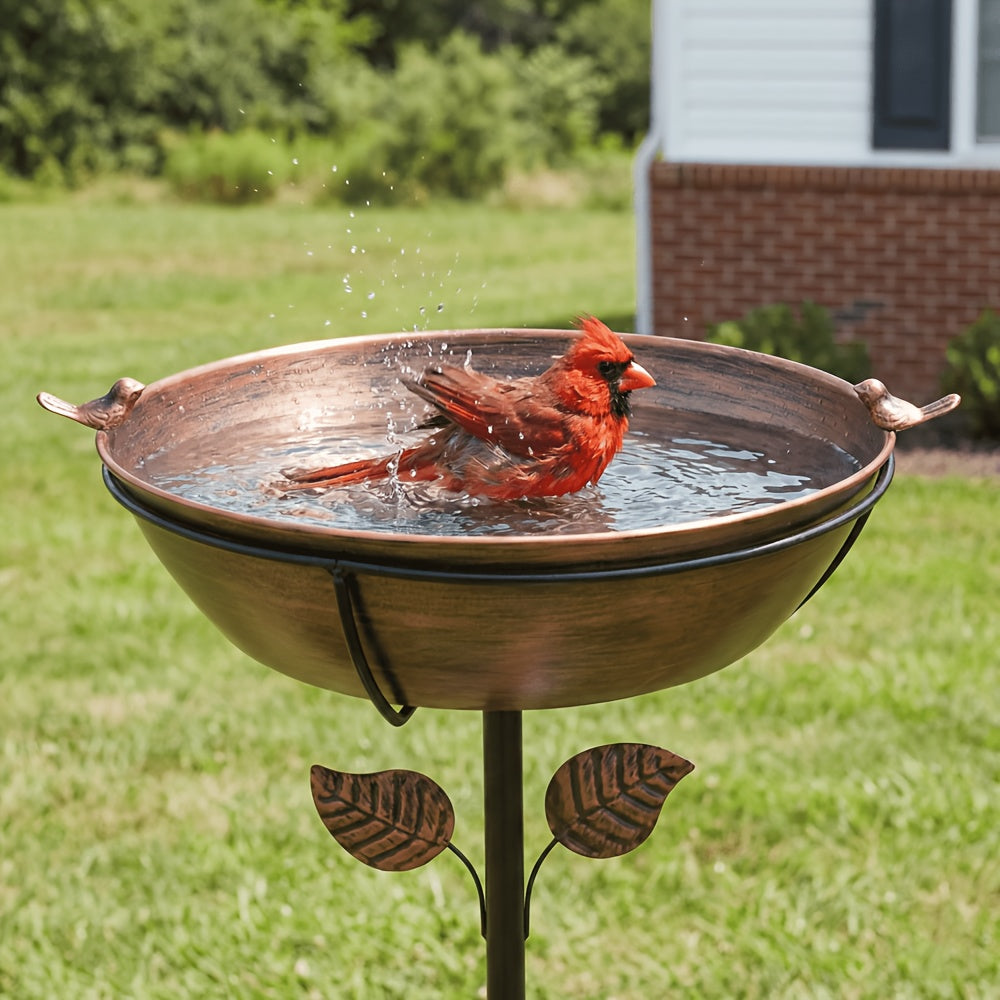 Outdoor Bird Bath with Removable Basin, 0.7 or 1.4 Gallon Garden Birdbath with Ground Stake, Decorative Bird Accents and Optional Solar Sprayer