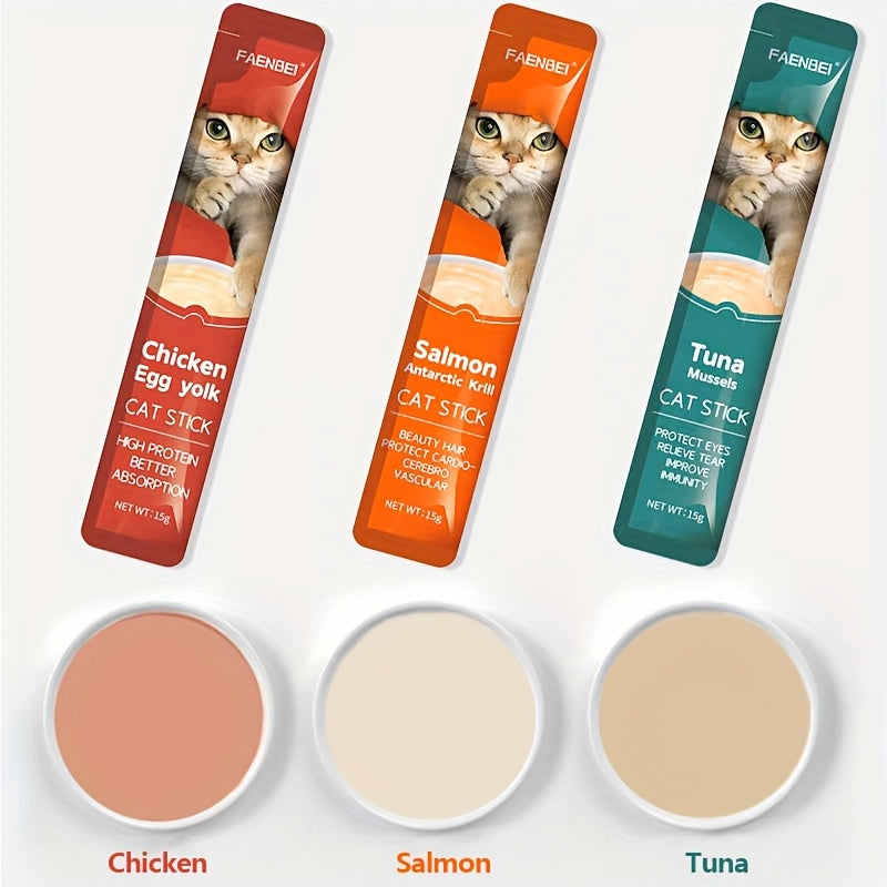 Cat Puree Treat Sticks 15g, Creamy Lickable Snacks for Hand Feeding and Meal Topping, Tuna or Yolk 10-Pack and Listed 72-Piece Mixed Options