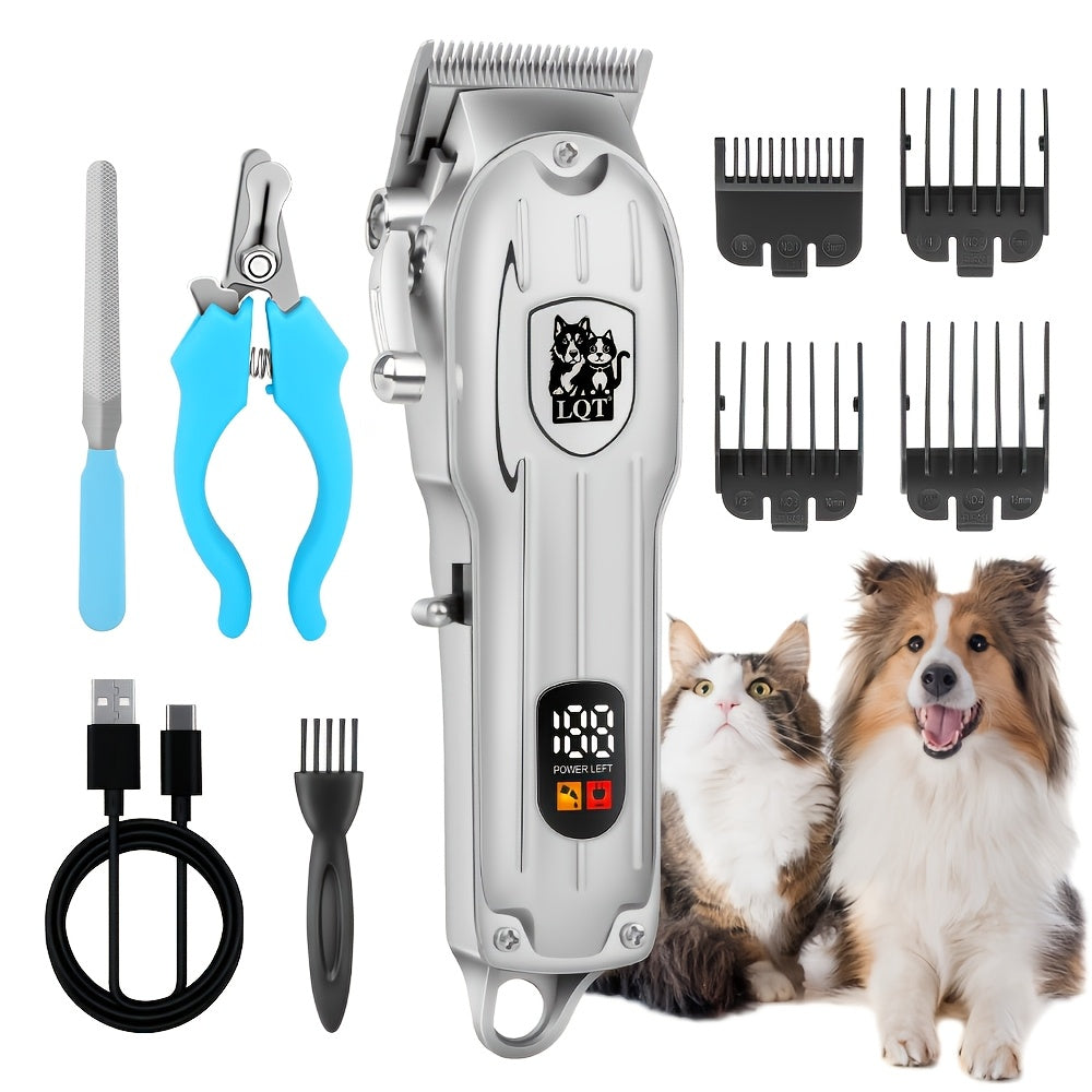 Dog Hair Clippers with Detachable Comb, Rechargeable Cordless Low-Noise Pet Shaver for Dog and Cat Grooming at Home, Five Style Options