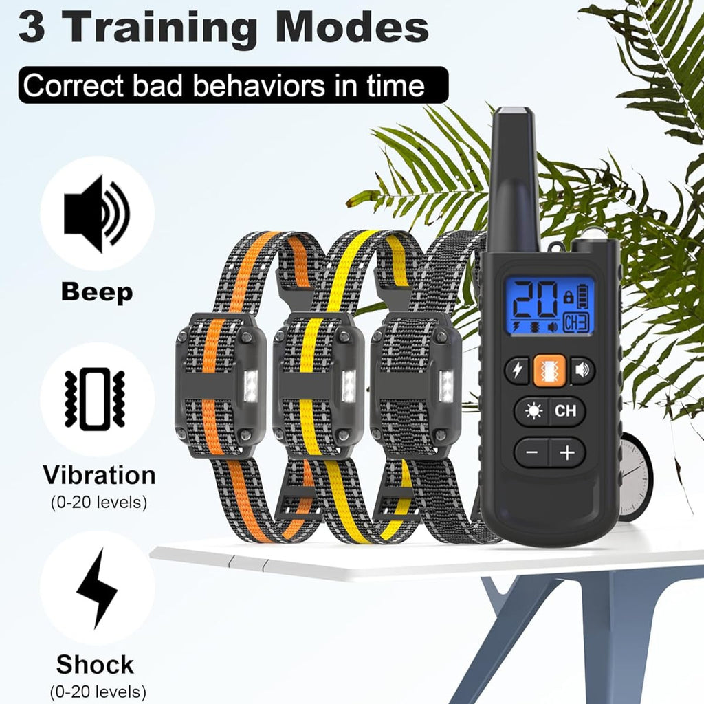 Dog Training Collar 3300ft Remote Range, Beep, Vibration and Static Modes for Dogs 5–120 lbs, One-Size Options for 1, 2 or 3 Dogs