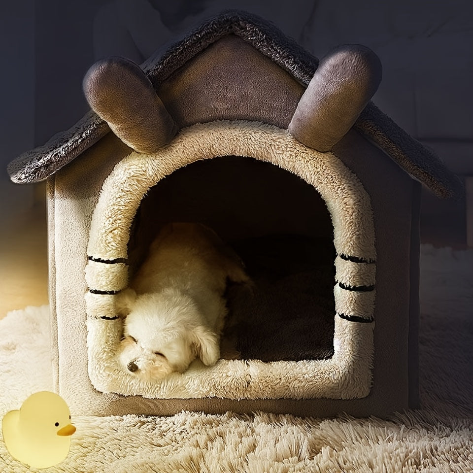 Cat Cave House with Detachable Washable Design, Soft Polyester Winter Pet Bed for Cats and Dogs, L Size 19.29 x 15.35 x 18.11 Inches