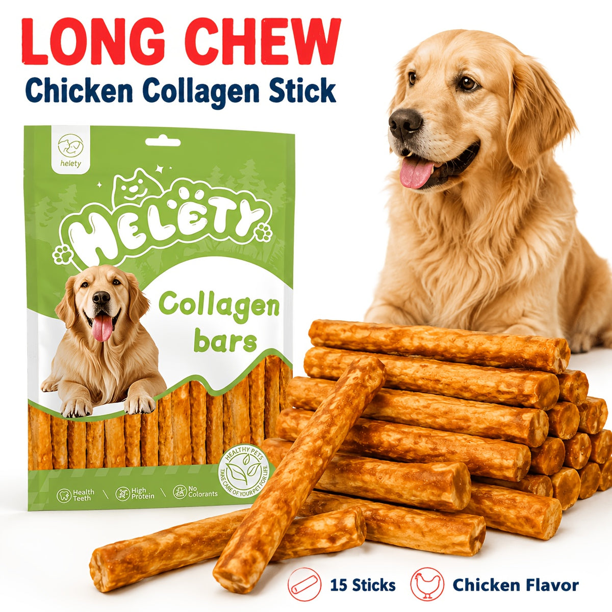 Collagen Dog Chew Sticks, Chicken-Flavored Chew Treats for Medium and Large Dogs, 5-Piece and Multi-Pack Options for Supervised Chewing