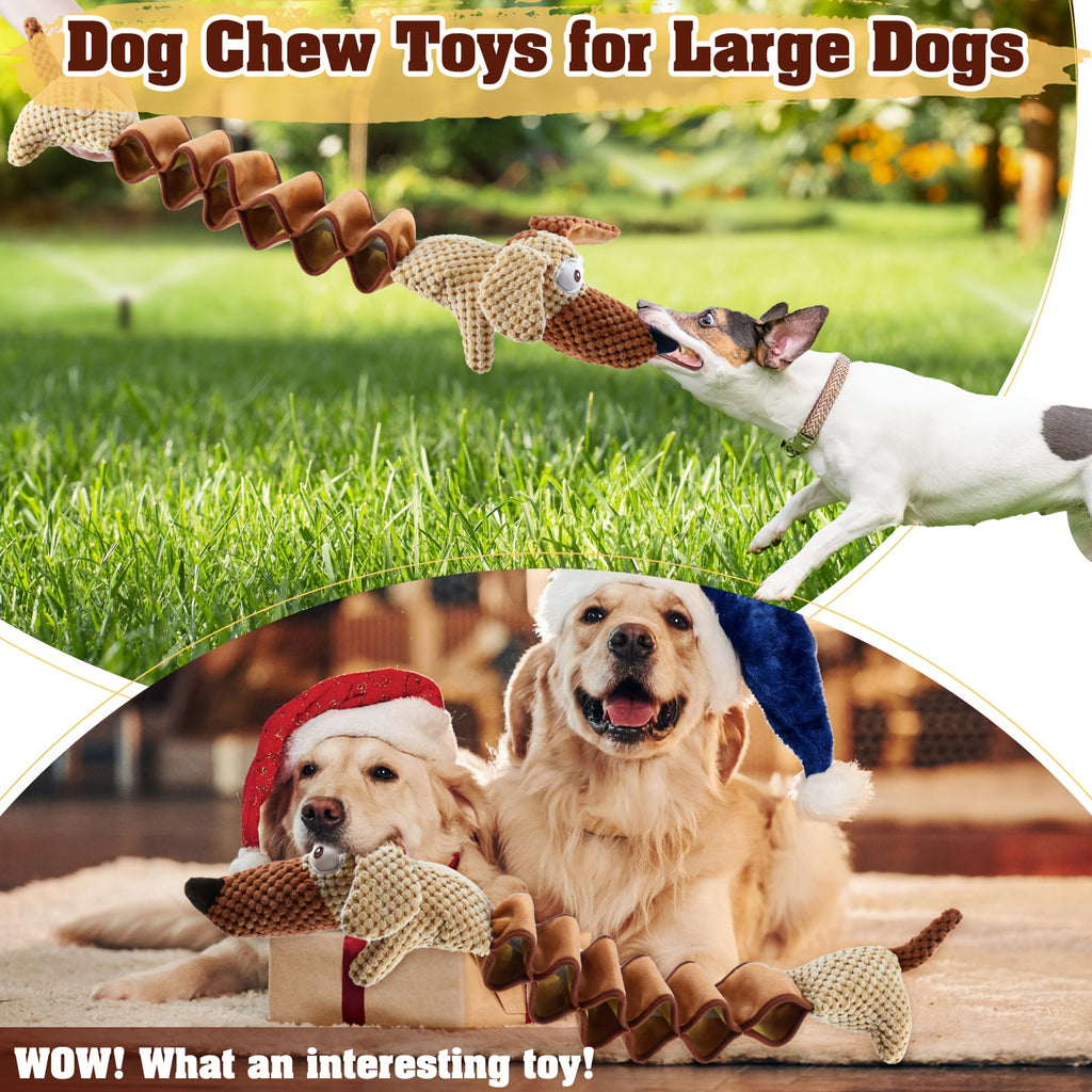 Stretchy Squeaky Dog Toy with Crinkle Paper, 15.7 Inch Plush Pull Toy Extending to 19.7 Inches for Supervised Tug and Fetch, Single or 2-Pack Options