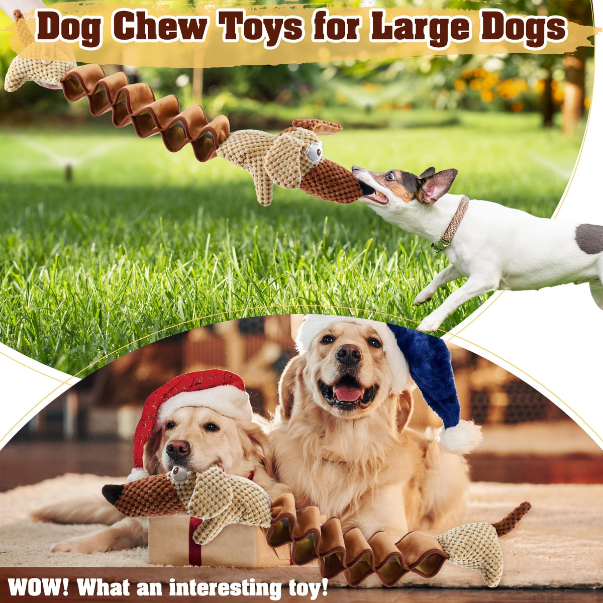 Stretchy Squeaky Dog Toy with Crinkle Paper, 15.7 Inch Plush Pull Toy Extending to 19.7 Inches for Supervised Tug and Fetch, Single or 2-Pack Options