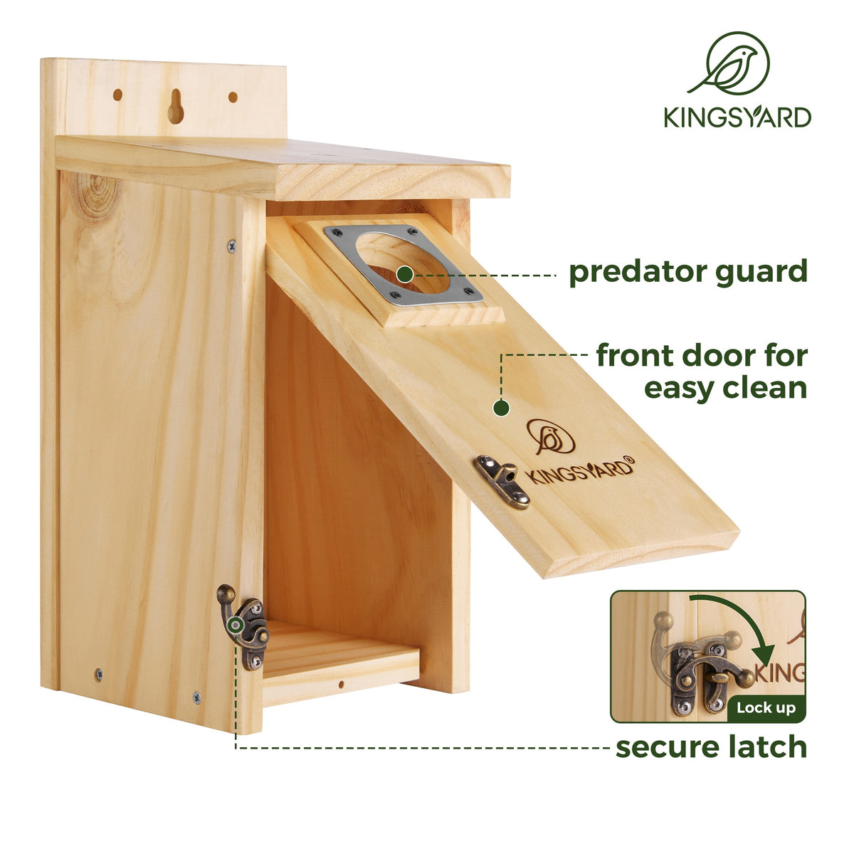 Cedar Bird House for Outside with Stainless Steel Guard, Wood Color Nesting Box for Backyard Gardens, Outdoor Decor and Bird Lover Gifts