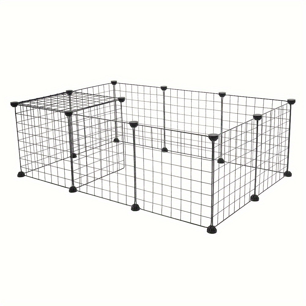 Guinea Pig Playpen with Black Metal Wire Panels, 28 x 56 x 14 Inch Indoor Small Animal Exercise Fence for Supervised Rabbit and Pet Play