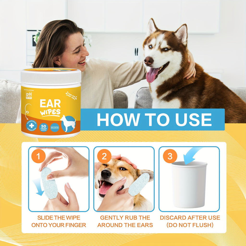 Dog Ear Cleaner Wipes with Coconut Scent, Finger Wipes for Routine Ear Grooming, with Separate Dental Wipes, Teeth Cleaning Kit and Eye Wipe Options