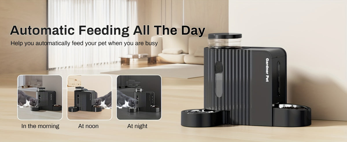 3L Gravity Pet Feeder and Water Dispenser for Cats and Dogs, Stainless Steel Design Without Battery, Black Gray or Blue for Daily Home Care