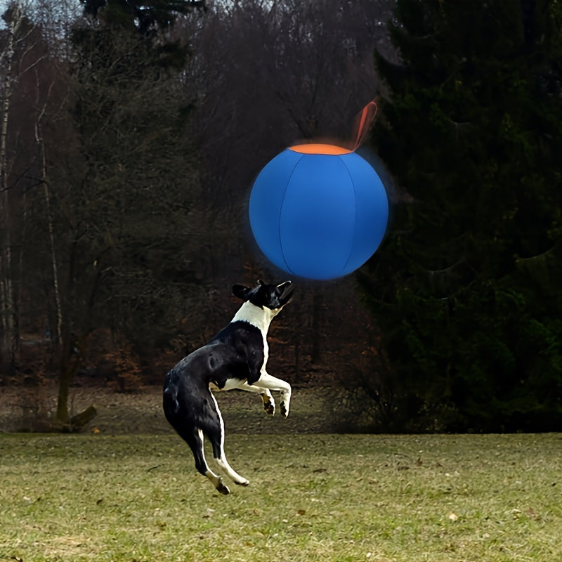 21.7 Inch Dog Herding Ball with Fabric Cover and Handle, Blue Orange Inflatable M Size Pet Training Toy for Supervised Backyard Push and Chase Games