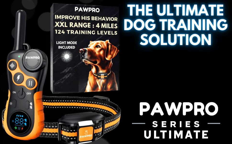 Long Range Dog Training Collar with Remote, PAWPRO Listed 4-Mile Range, 124 Adjustable Levels, Beep, Vibration, Static and Night-Light Modes