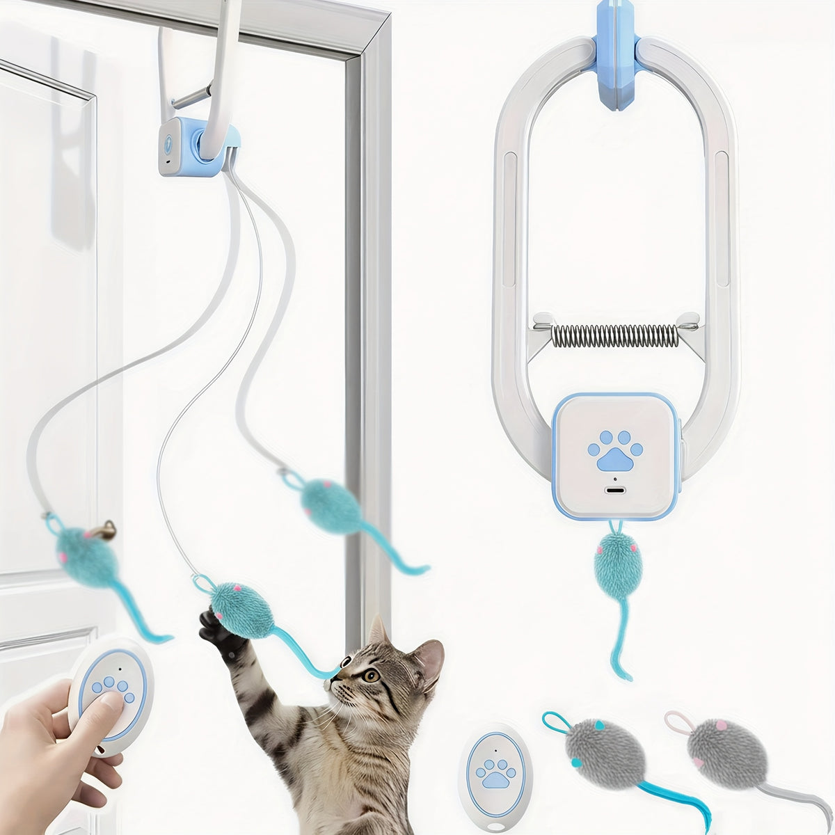 Flying Bird Cat Toy with Remote Control, Blue Electric Interactive Bird for Indoor Cats and Kittens, Hanging Motion for Supervised Play