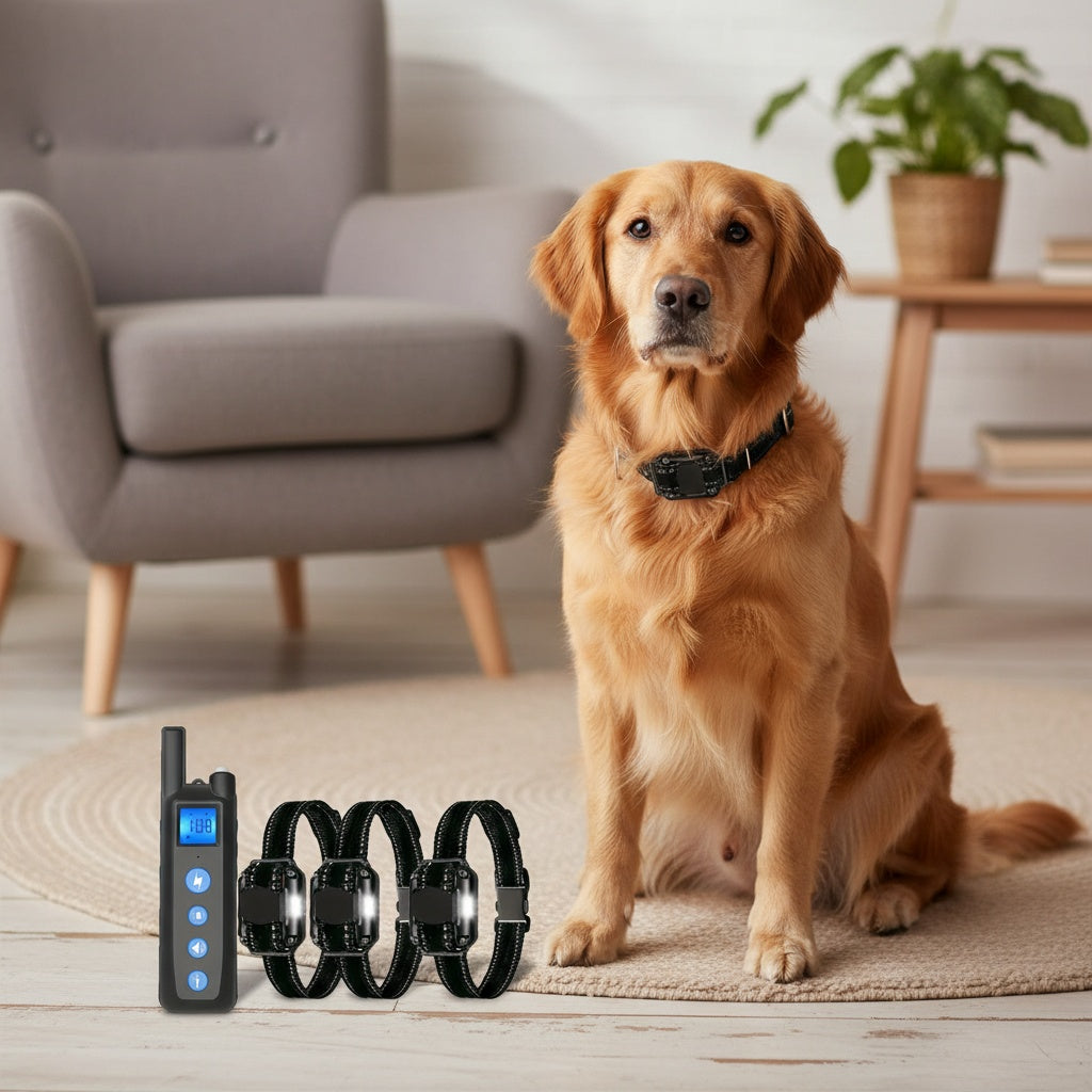 Dog Training Collar Set 3000ft with Remote, Adjustable Nylon Strap, Beep, Vibration, Static Stimulation and Light, 1 to 3 Collar Options