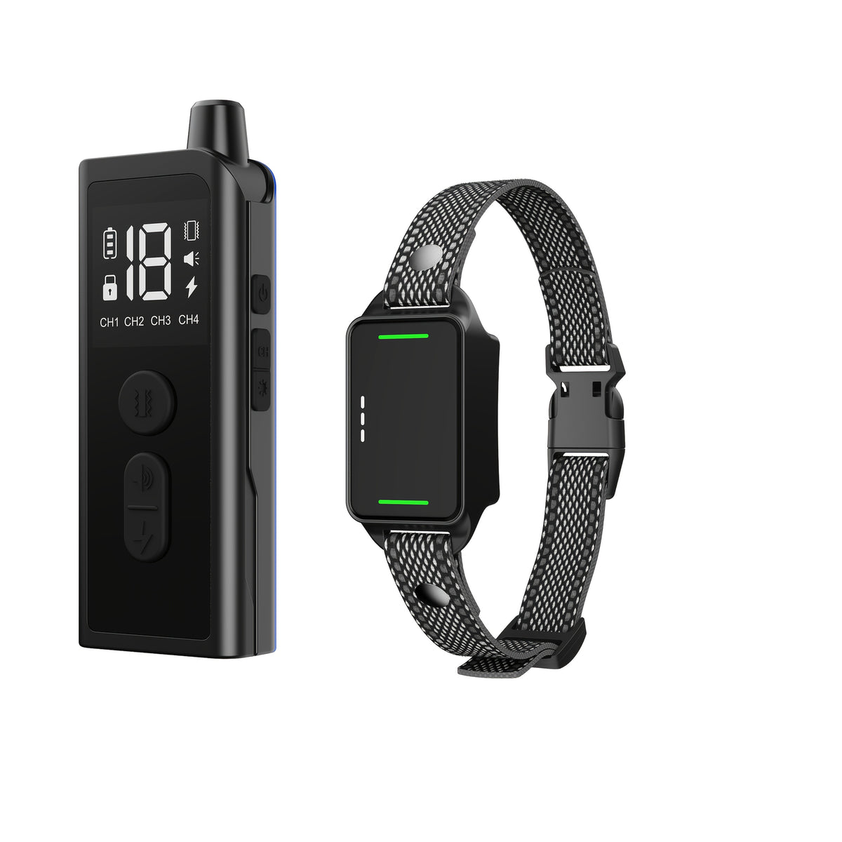Electronic Dog Training Collar with Remote, Adjustable Nylon Strap, Beep, Vibration, Static Stimulation and Finder Light, Black or White Options