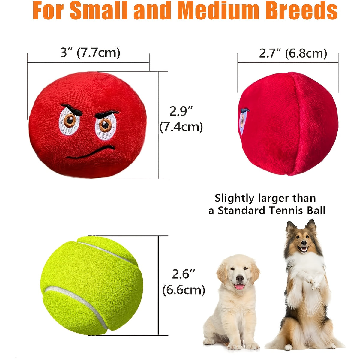 Plush Squeaky Dog Balls 8 Pack, Multicolored Soft Stuffed Fetch Toys with Squeakers for Puppies and Small to Medium Dogs, Supervised Play