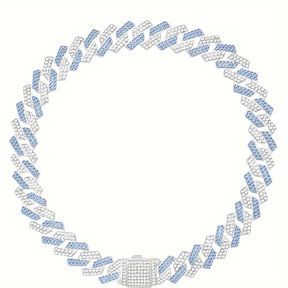 Crystal Cuban Chain Dog Collar, Adjustable 15mm Pet Necklace with Flip Lock for Dogs and Cats, Pink or Sky Blue Photo and Party Accessory