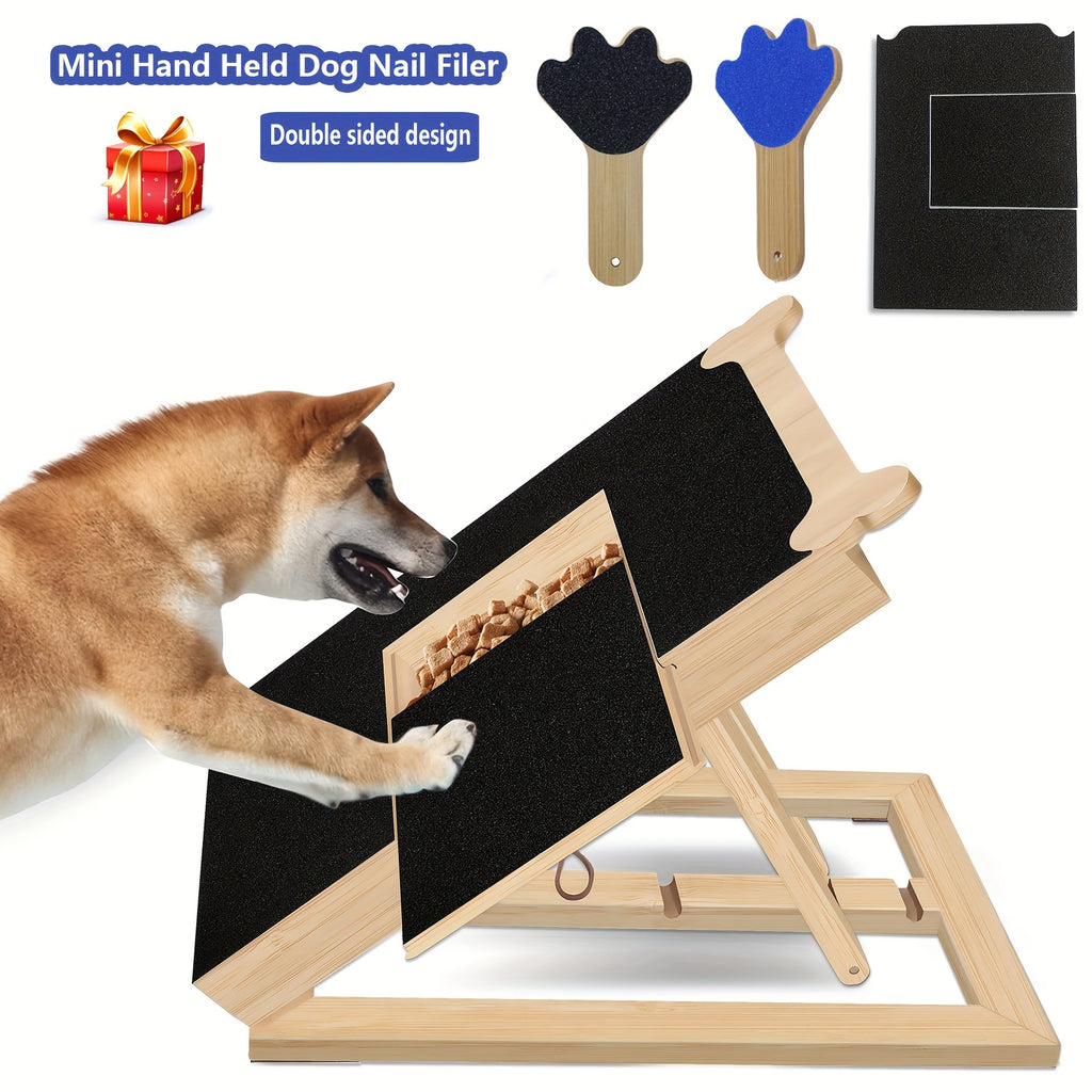 Dog Nail Scratch Board with Treat Box and Mini Handheld File, 2-in-1 Paw Filing Pad for Small, Medium and Large Dogs, At-Home Grooming Set