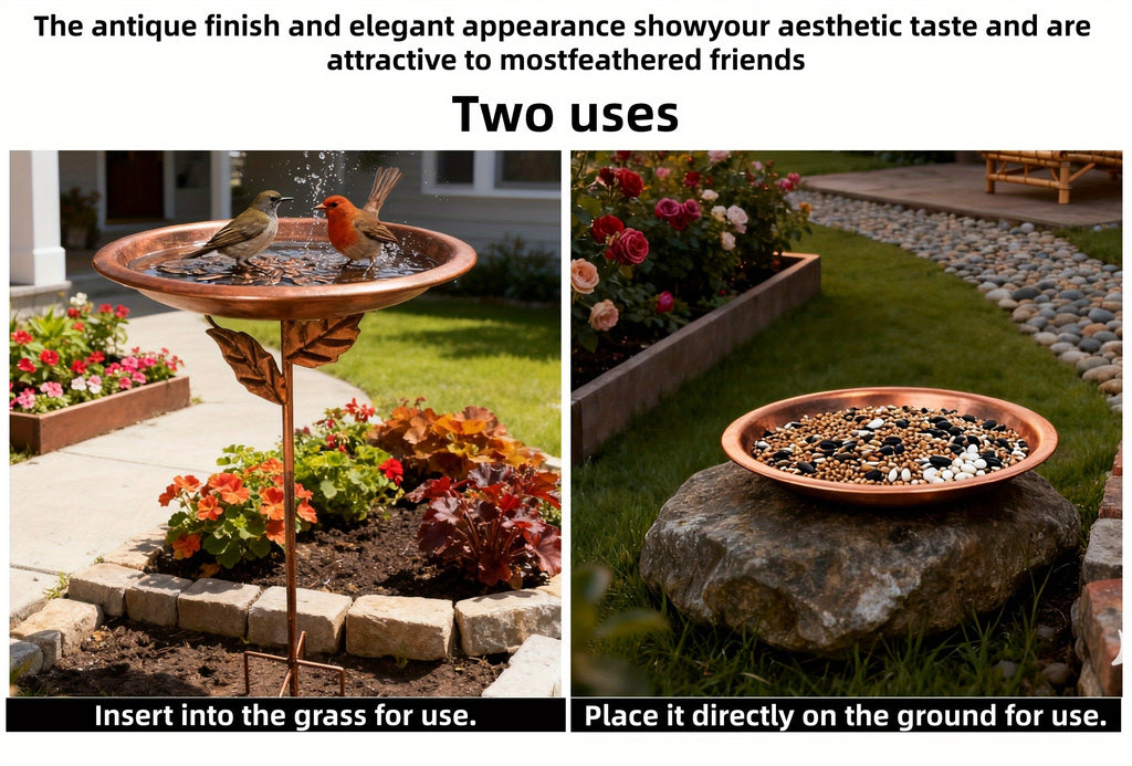 Decorative Bird Bath with Dragonfly or Butterfly Basin, Bronze-Tone Metal Garden Water Dish with Ground Stake for Outdoor Yard and Flower Bed Decor