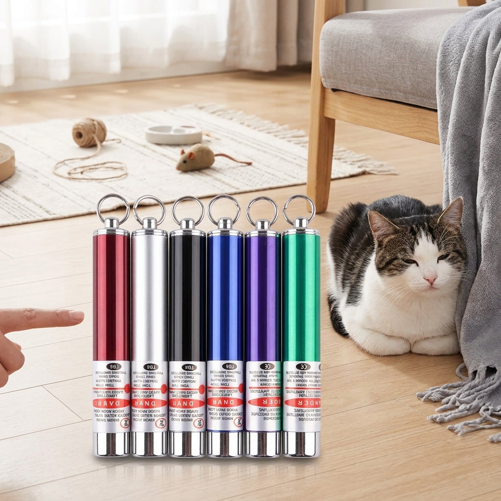 Cat Laser Pointer 6-Pack with Keychain and LED Flashlight, Multicolor Mini Handheld Chase Toys for Supervised Indoor Cat Play