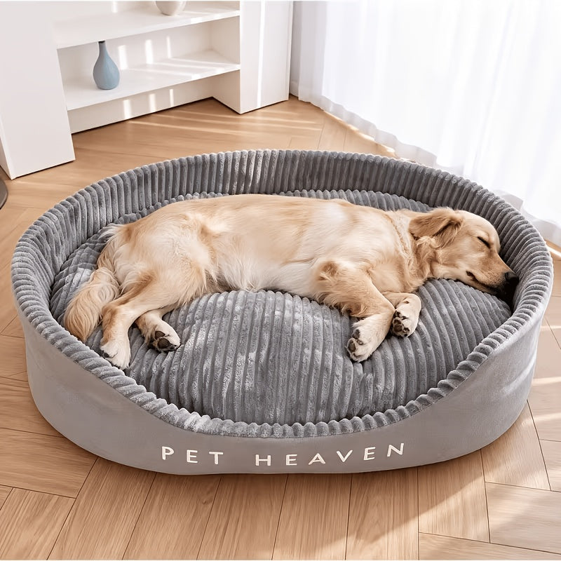 Reversible Dog Bed with Removable Mat, Grey Bolster Pet Bed with Ribbed Cushion and Lower Front Entry, Washable Indoor Lounger in Medium or Large