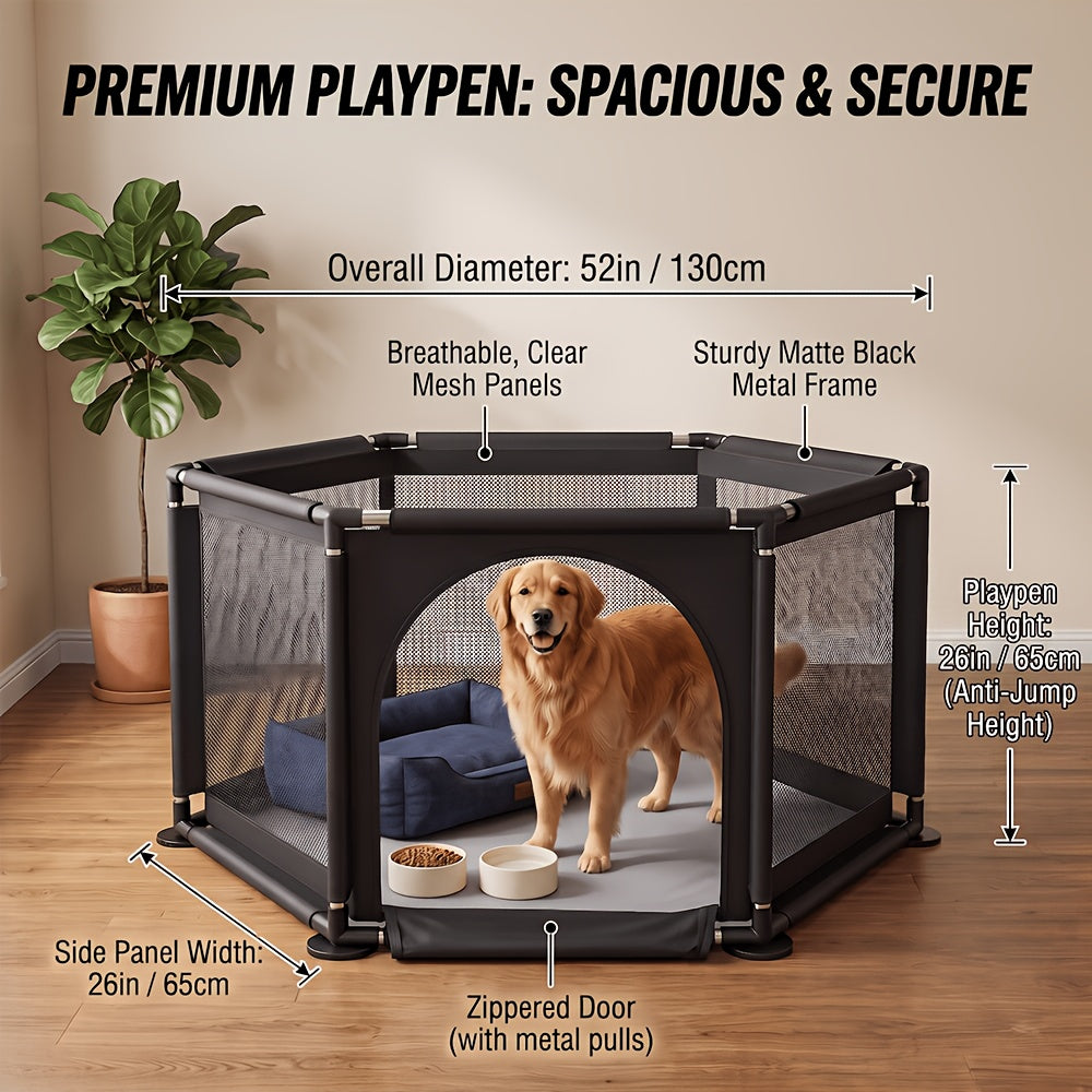 Fabric Dog Playpen with Door, Easy-Assembly Pet Enclosure in Gray or Black for Supervised Puppy Play, Daily Rest and Home Training Routines