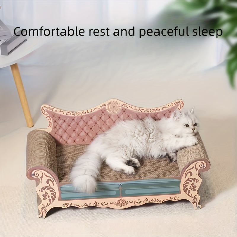 Cat Scratcher Chaise Lounge, L-Shaped Scratching Board and Sofa-Style Cat Bed for Indoor Scratching, Stretching and Everyday Rest