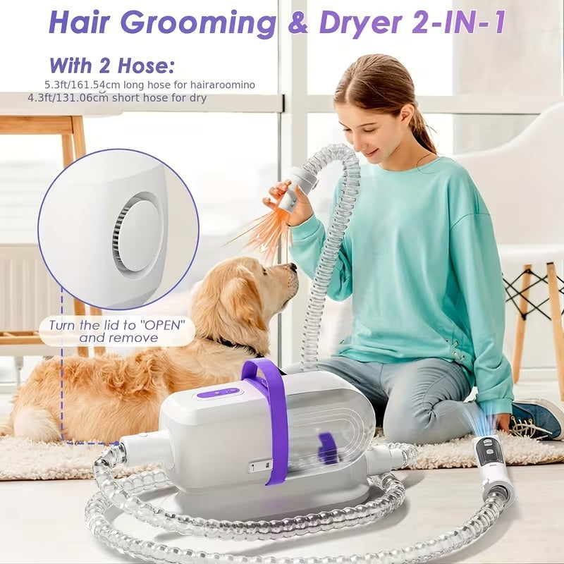 Pet Grooming Vacuum 12000Pa with 2.2L Dust Cup and 3 Suction Levels, Orange or Purple Dog Hair Collection System with 8-in-1 Kit Options