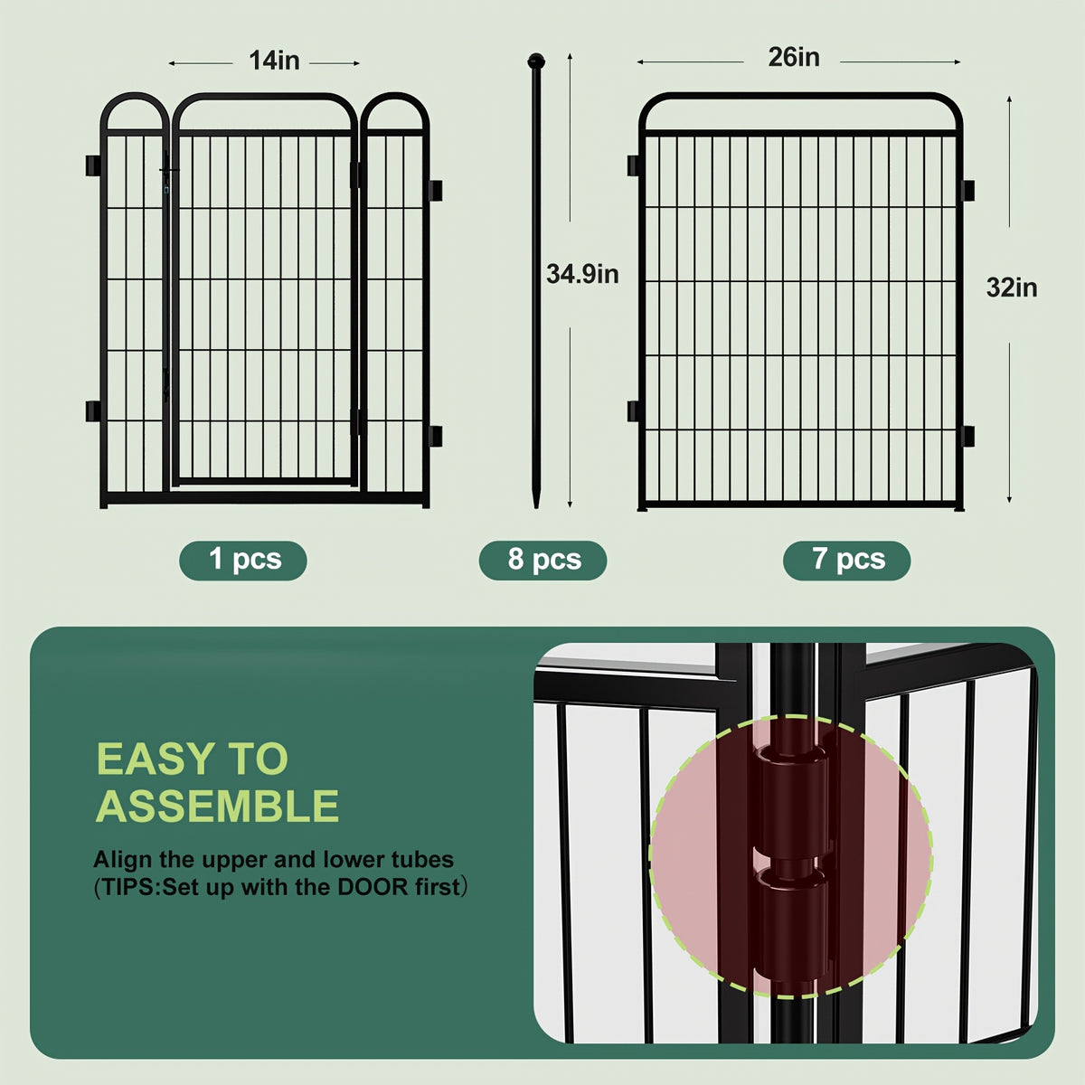 Dog Playpen with Gravity Lock Gate, 8-Panel Foldable Indoor Outdoor Pet Fence in 24 or 32 Inch Options for Small and Medium Dogs